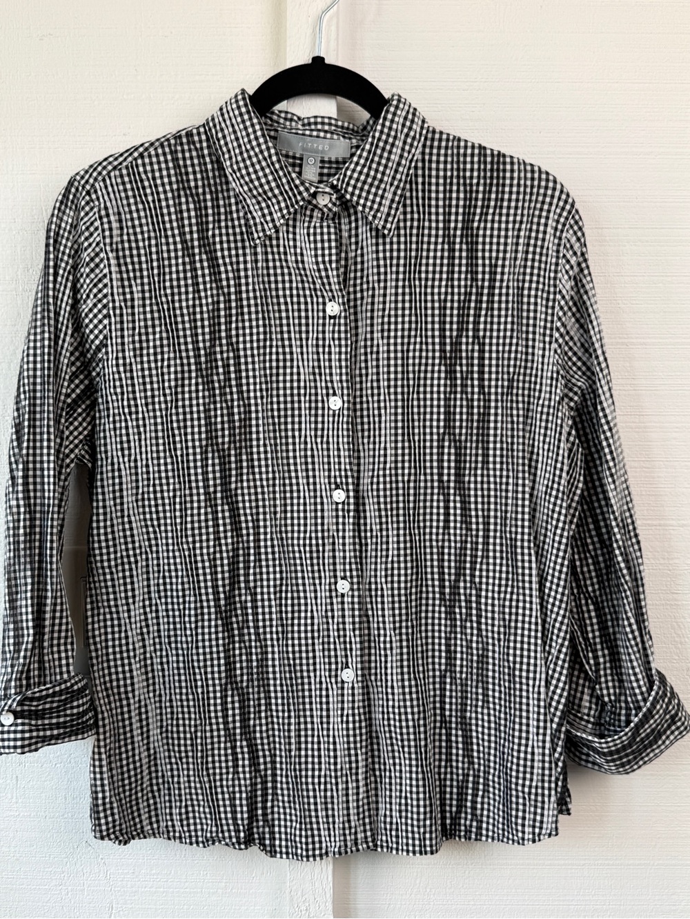 Women's Foxcroft Easycare Crinkle Gingham Button-Down | Size 12